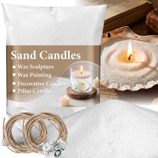 450G Candle Sand Wax with Wicks, White Refillable Sand Candles Making Kit, Smokeless Palm Wax Powder for DIY Candle Making, Wedding, Halloween, Christmas & Home Decor
